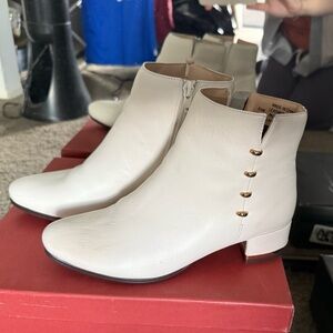 White Side-Zip Ankle Booties with Gold Accent
